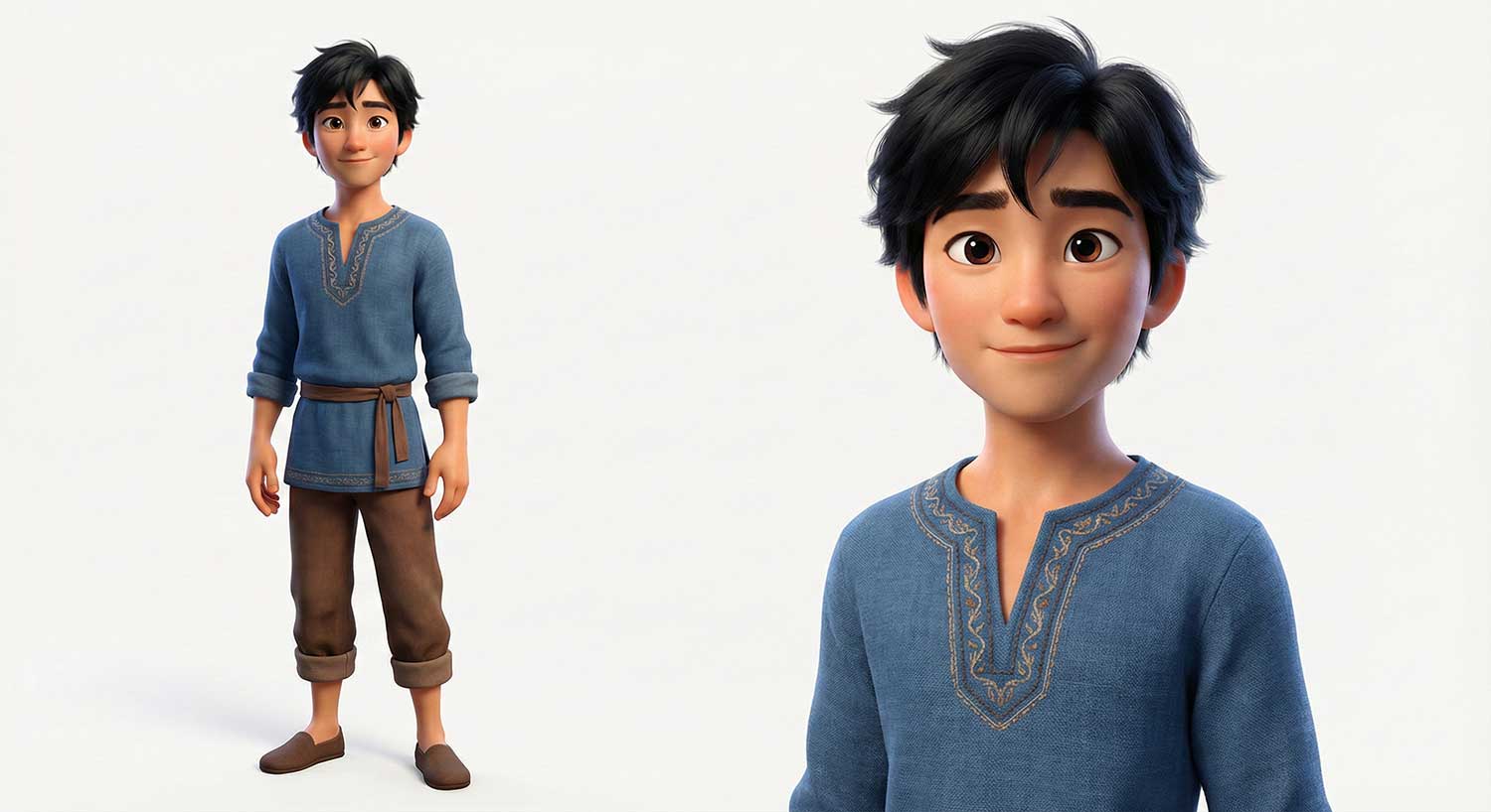 3D AI character design of a young boy named Jack in a blue tunic by Inspirious Design