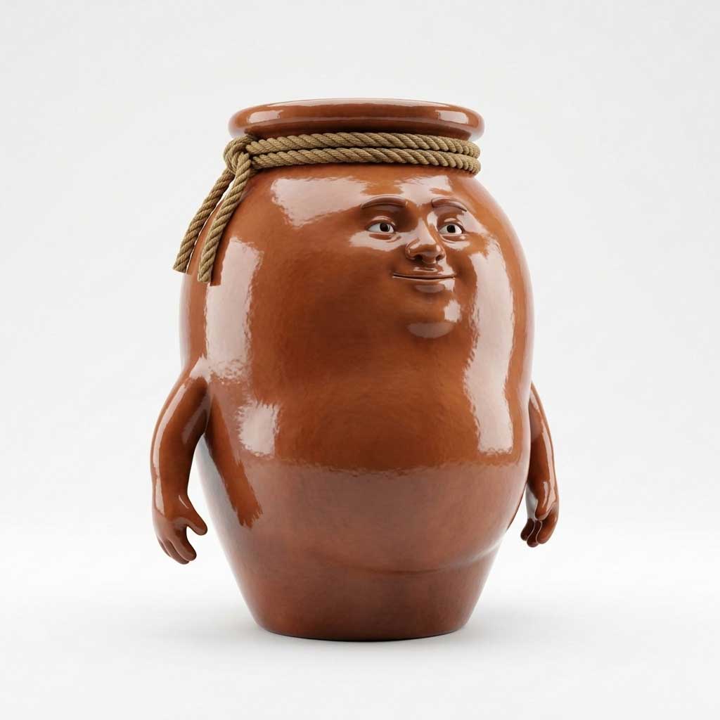 3D AI character design of a perfect shiny clay pot by Inspirious Design