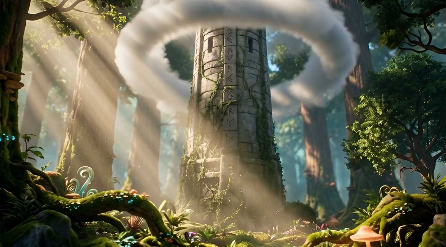 AI generated towering ancient stone monolith piercing through a perfect cloud ring by Inspirious Design