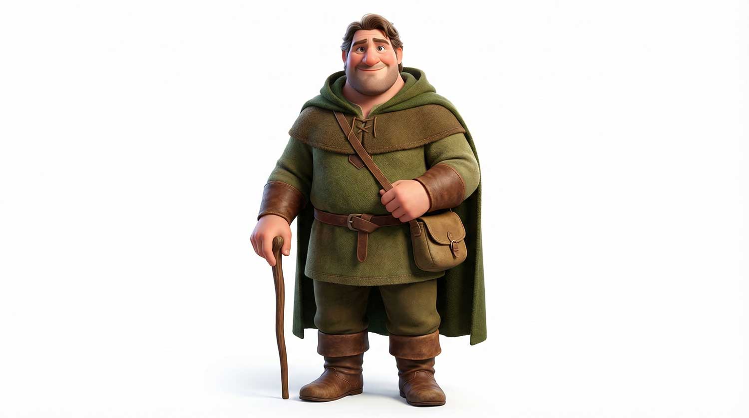 3D AI character design of a rugged huntsman in green tunic by Inspirious Design