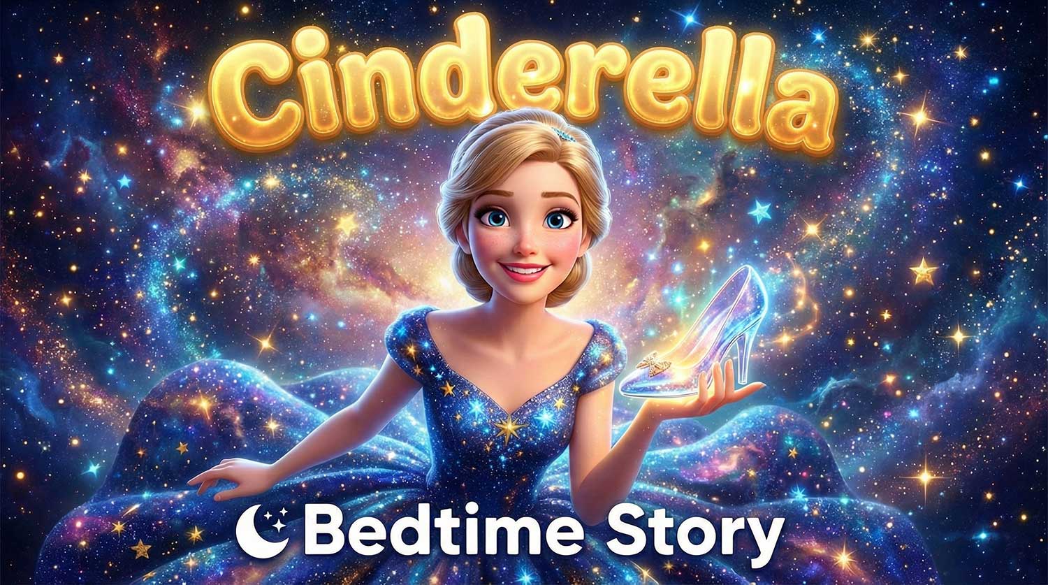 Cinderella YouTube thumbnail featuring starry gown and glowing glass slipper by Inspirious Design