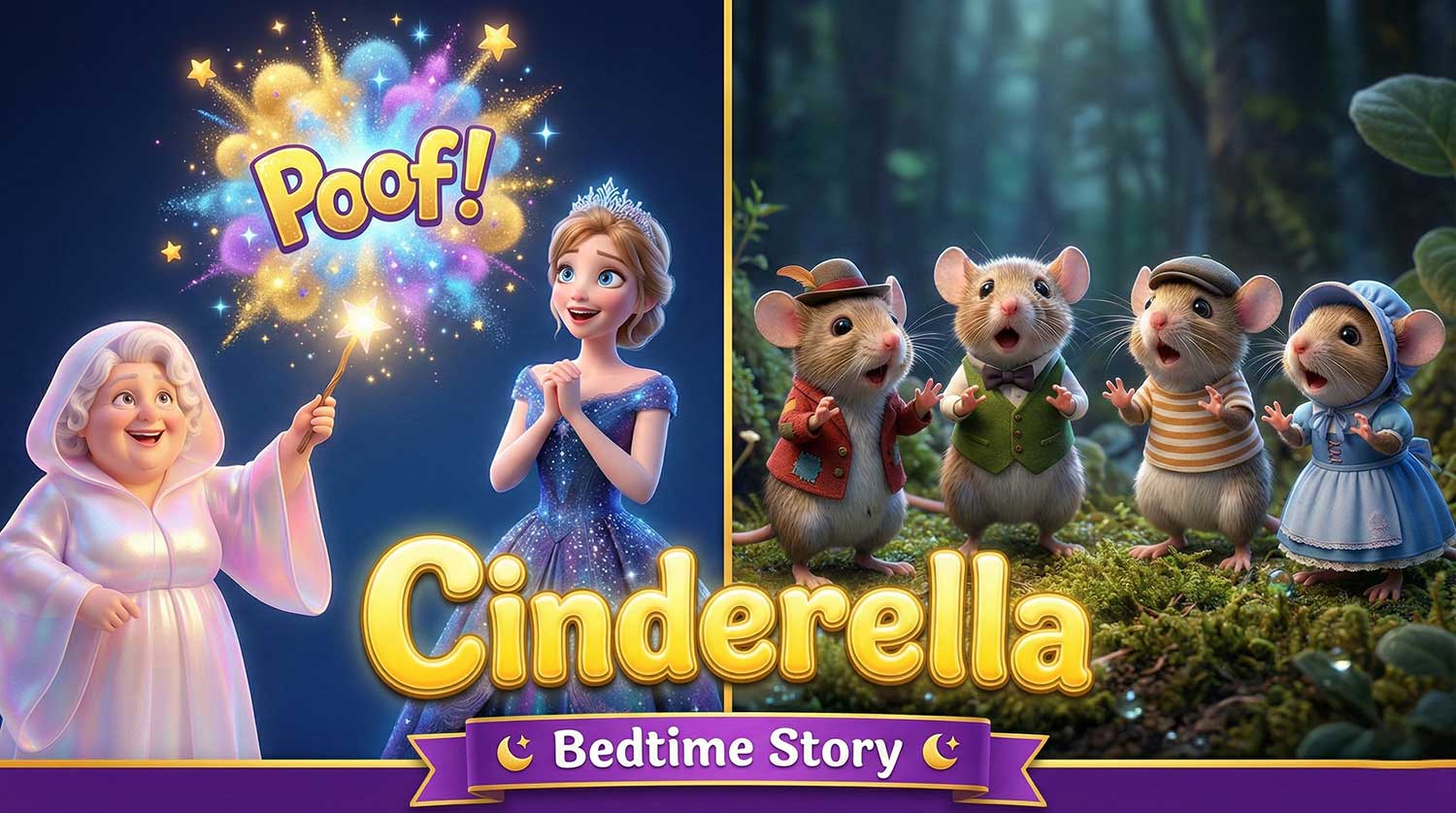 Cinderella YouTube thumbnail featuring Fairy Godmother magic and cute mice by Inspirious Design