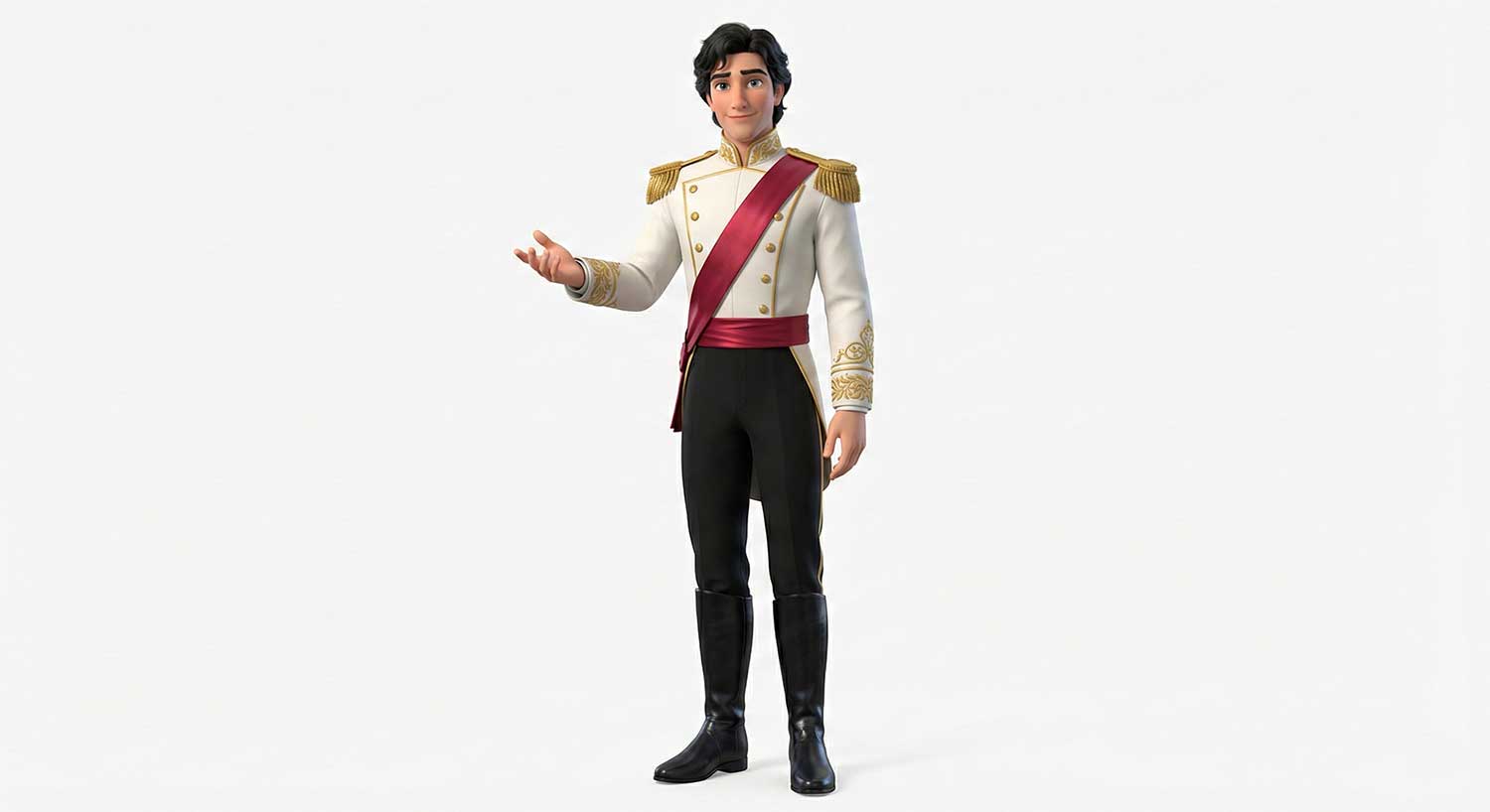 3D AI animated handsome Prince in white military tunic by Inspirious Design