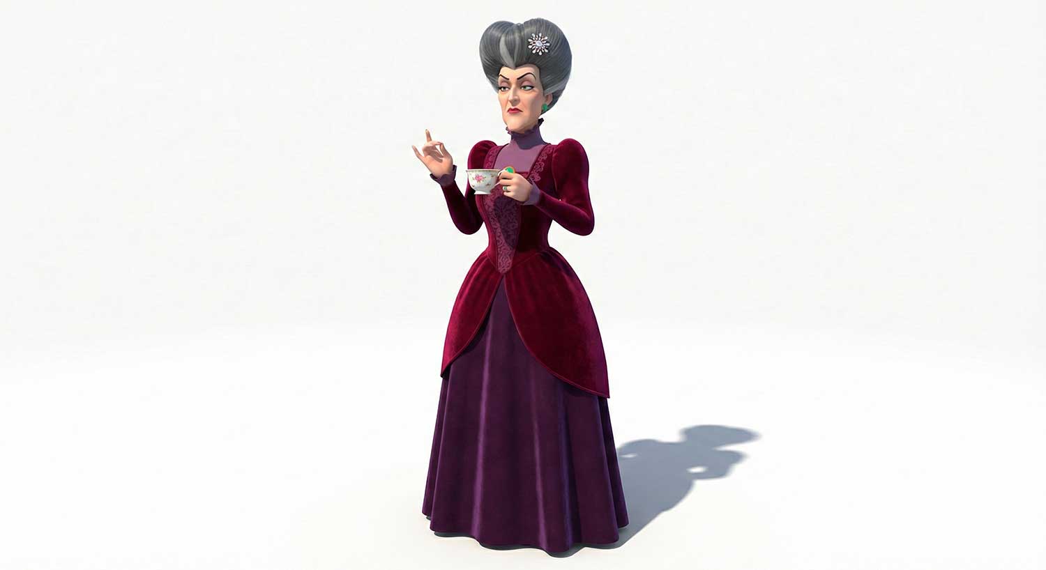 3D AI animated villainous stepmother in crimson velvet by Inspirious Design