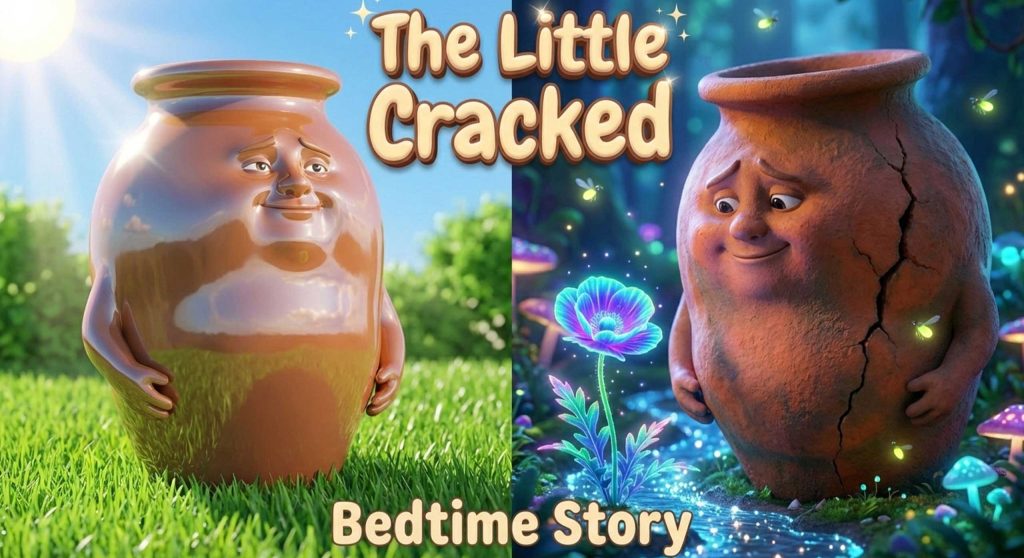 YouTube split screen thumbnail showing a perfect shiny pot and a cracked pot looking at a glowing magic flower by Inspirious Design