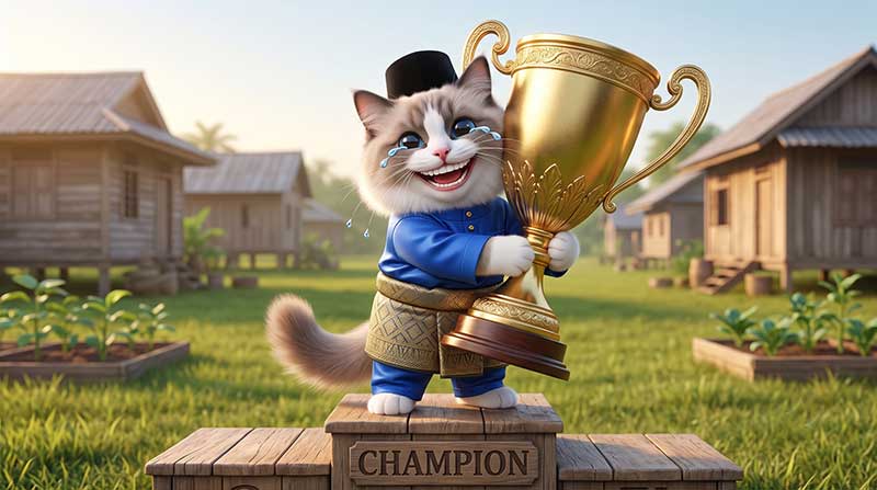 The emotional payoff. By focusing on Awan's happy tears and contrasting his small size with the massively oversized golden trophy, this scene delivers a heartwarming and completely satisfying conclusion to his incredible underdog story.